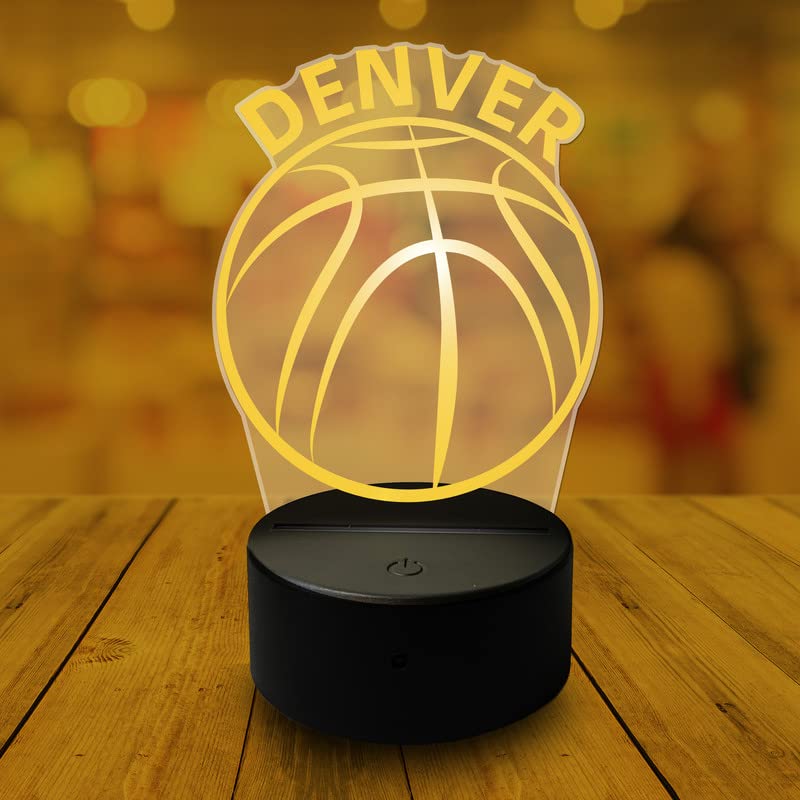 CLORURBANLIVE 3D Basketball Denver Night Light 3D Illusion Lamp for Boys Gift 16 Changing Color Remote Control Kids Room Ball De