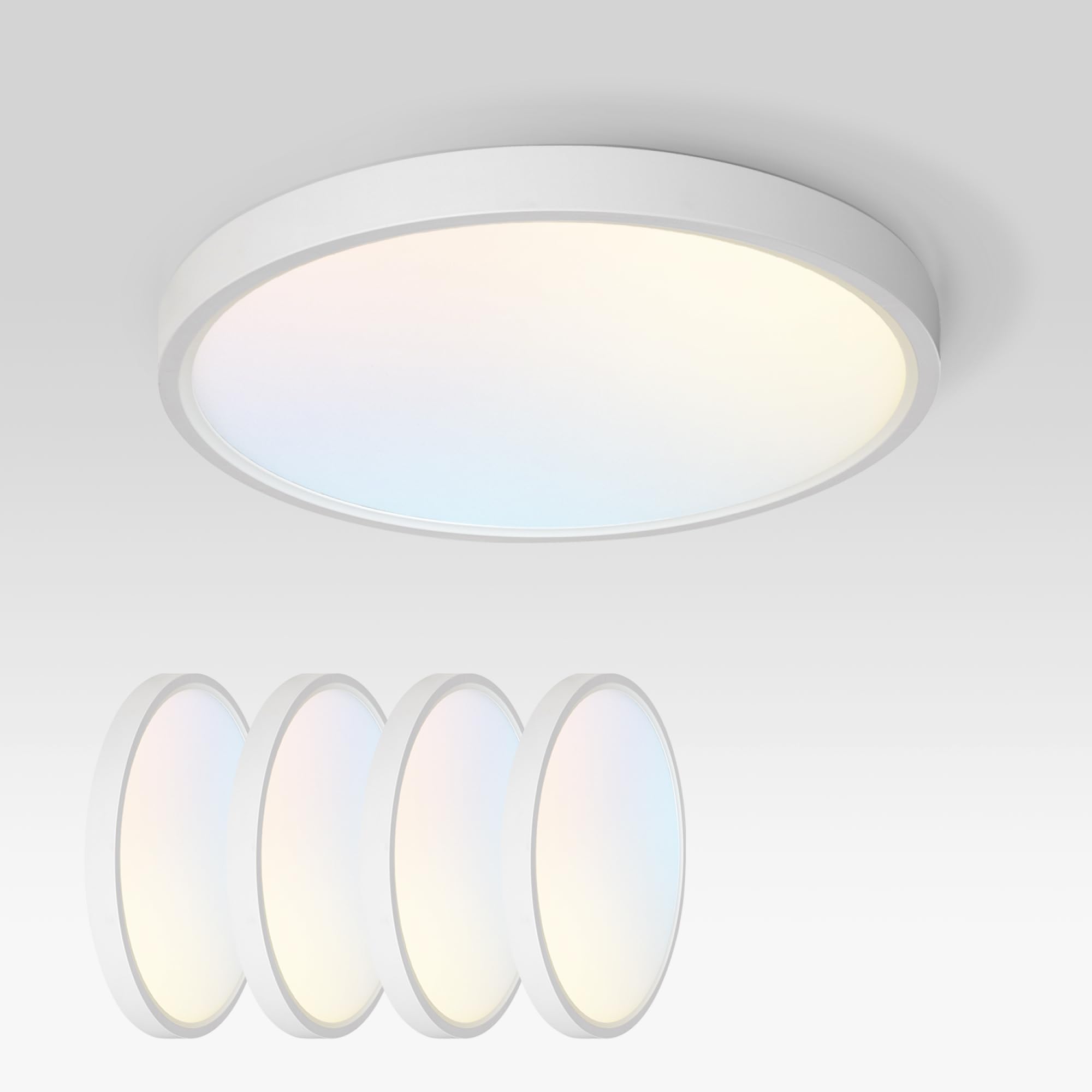 ASD LED Ceiling Light Fixture | 12in Round | 24W 2000LM | Dimmable | White | 4 Pack | Model A-MPR-MV-12D24WH
