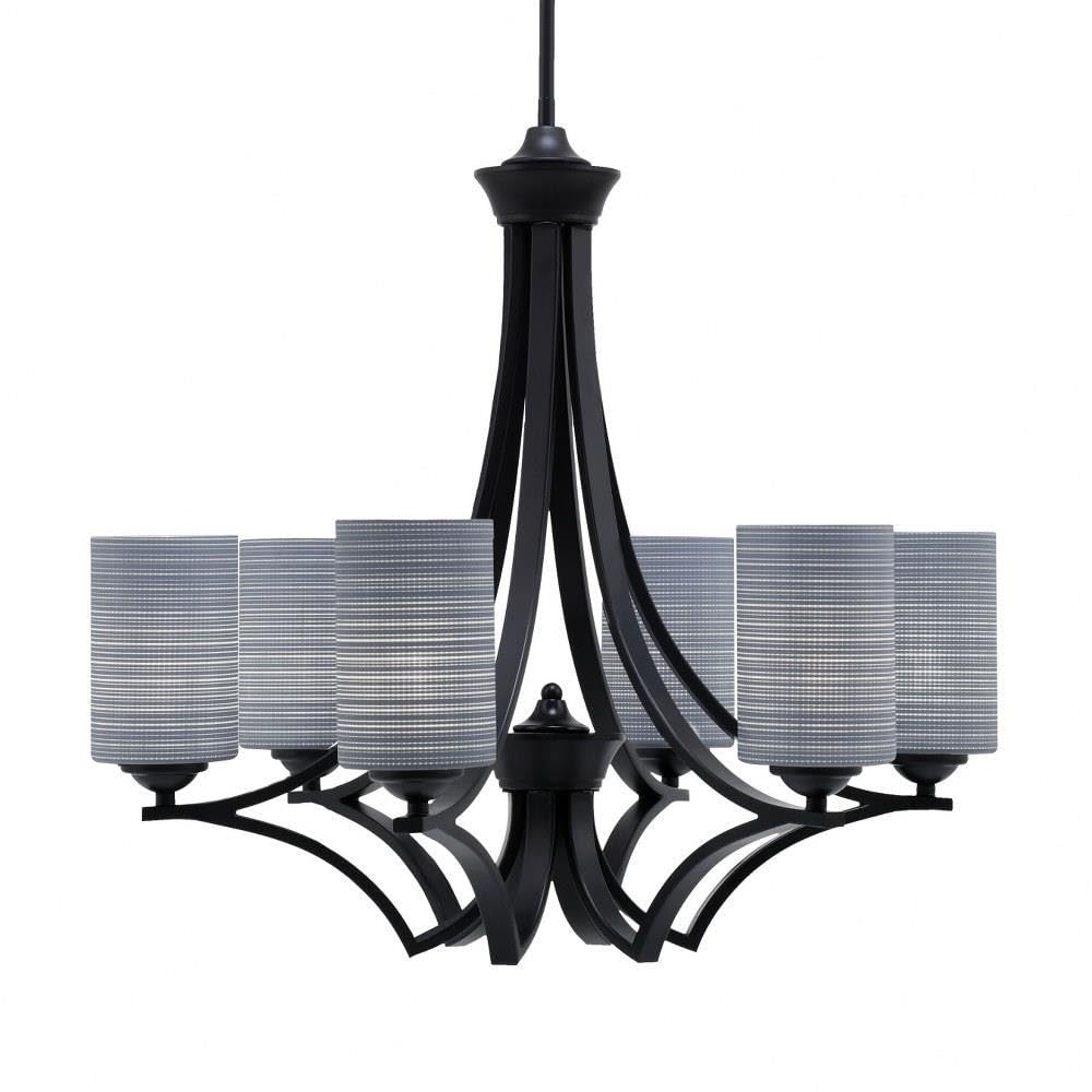 Toltec Lighting 566-MB-4062 Zilo - 6 Light Uplight Chandelier-23 Inches Tall and 24.75 Inches Wide, Finish Color: Matte Black, Glass Color: Gray Matrix
