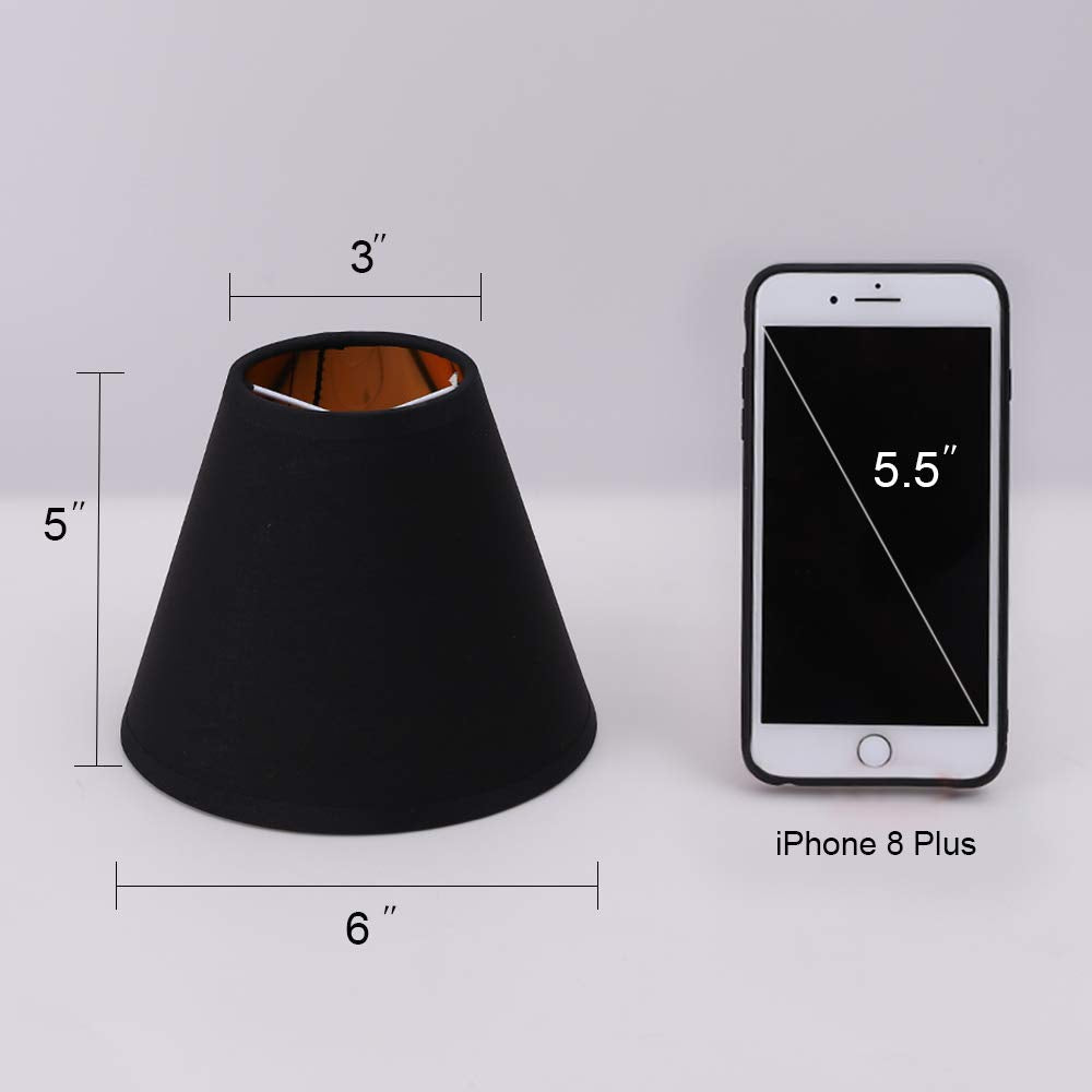 Wellmet Chandelier Lamp Shades, Fabric, Black-Gold, Set Of 6, Clip-On Fitter, 3 X 6 X 5, Model Lp-Tap-Black