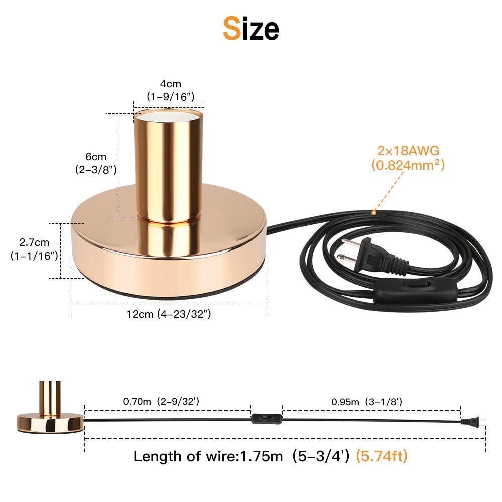 Helunsi Gold E26 E27 Industrial Table Lamp Base, Mini Metal Desk Lamp with 5.8ft Cord, Model E507234