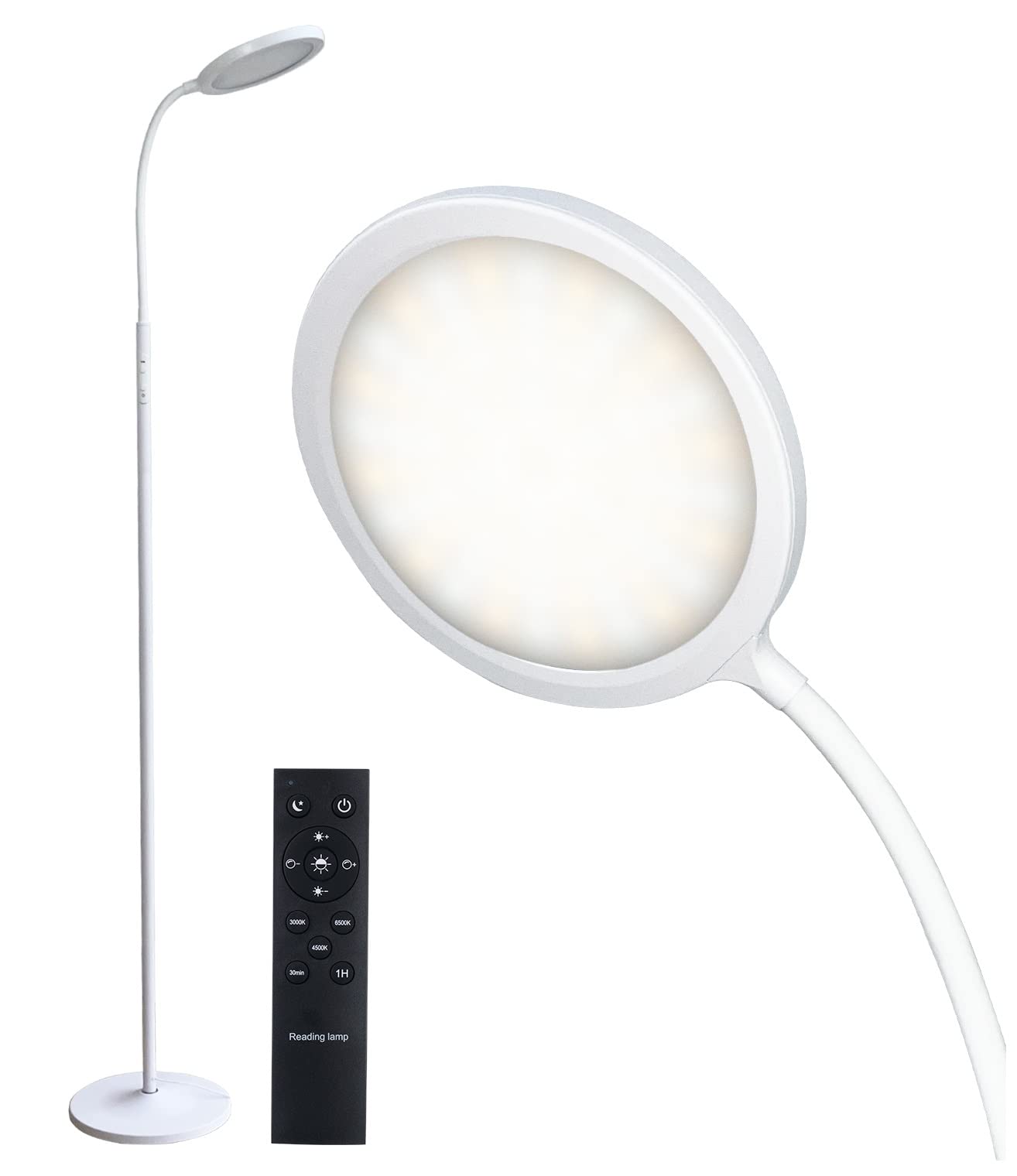 Tenmiro LED Floor Lamp, Modern Reading Light, Stepless Color & Brightness Adjustment, Remote & Touch Control, White, Model KS.FF.A1.024W.FC.091