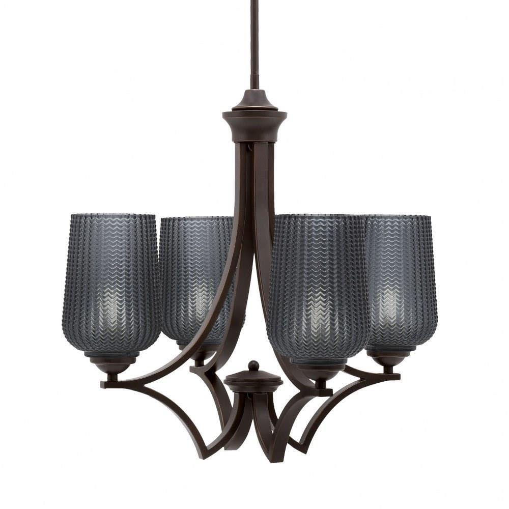 Toltec Lighting 564-Dg-4252 Zilo - 4 Light Uplight Chandelier-19.75 Inches Tall And 20.25 Inches Wide, Finish Color: Dark Granite, Glass Color: Smoke Textured