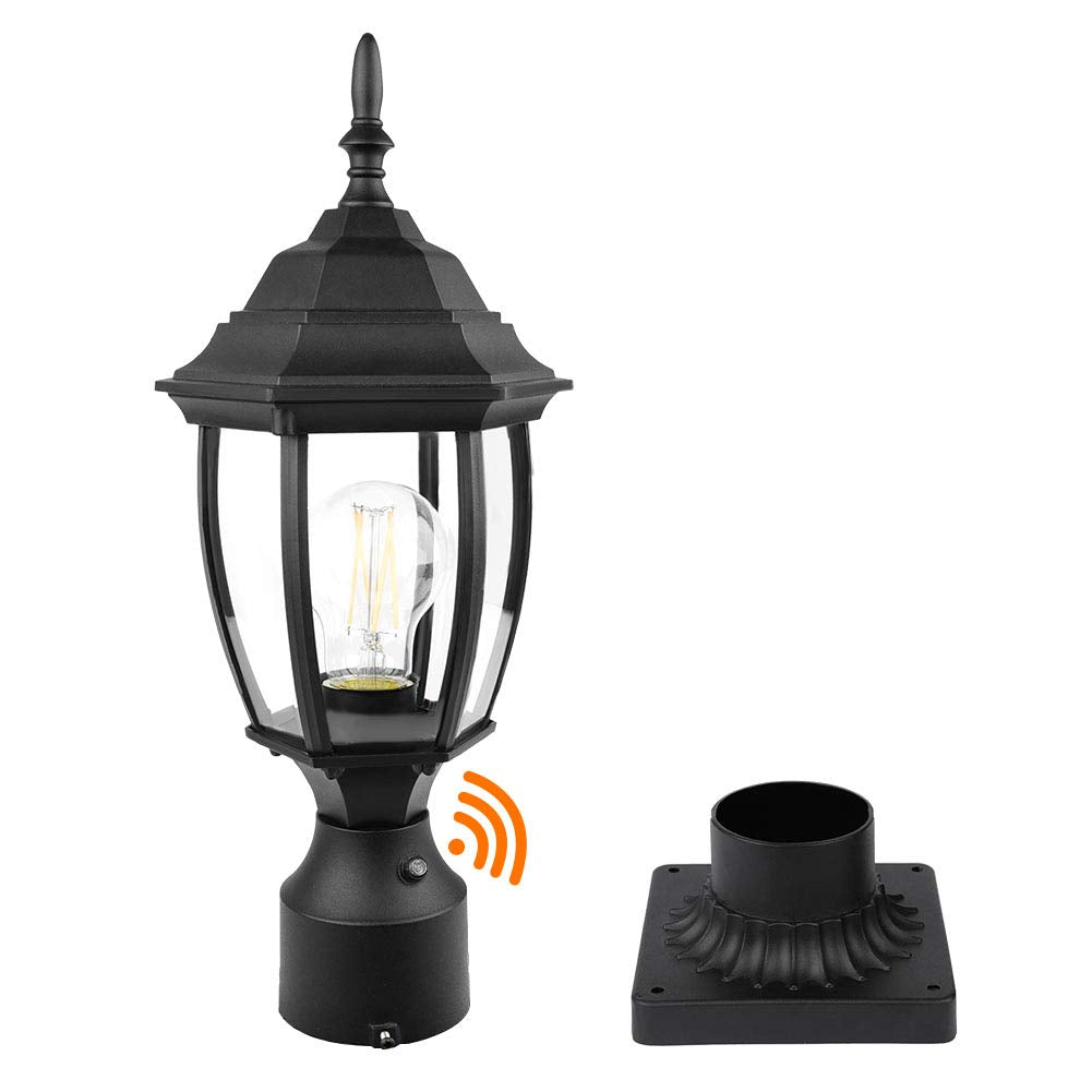 Partphoner Hardwired 120V Dusk To Dawn Outdoor Post Light, Waterproof Aluminum, Black Mini