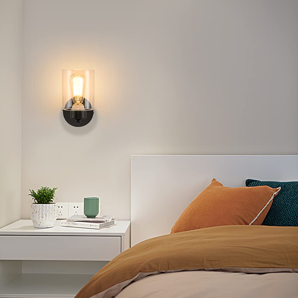 Kenmi Metal Sconces Wall Lighting With Clear Glass Shade,Bathroom Black Vanity Light Matte Black Wall Sconce, Matte Black Vanity Lights For Bathroom, Modern Wall Light Fixtures