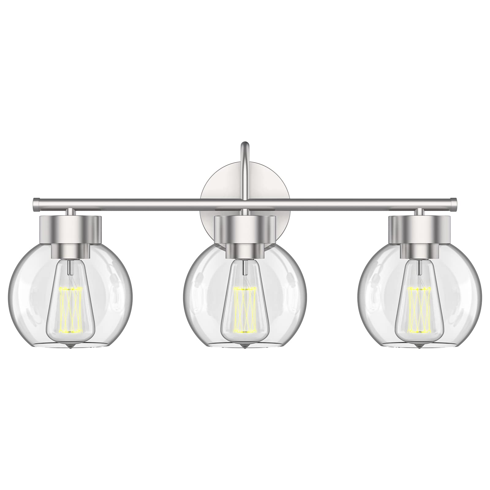 EAPUDUN 3 Light Bathroom Vanity Light, Brushed Nickel, Aluminum, Clear Glass Shade, Model WLA1435-BNK