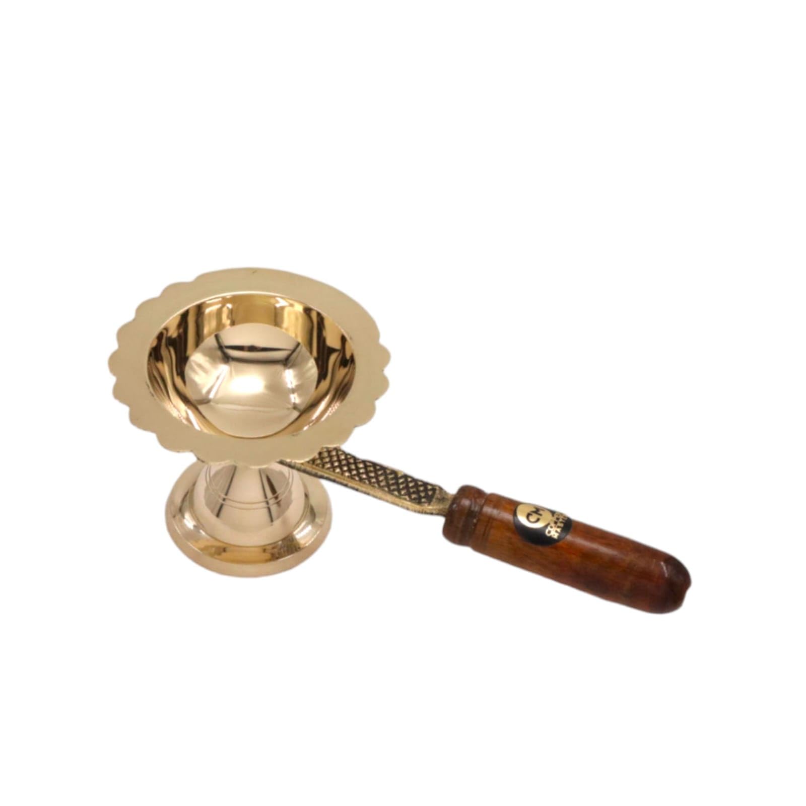 Copper-Master Pure Brass & Wooden handle Pooja Dhoop Akhand Diya Brass Puja Dia