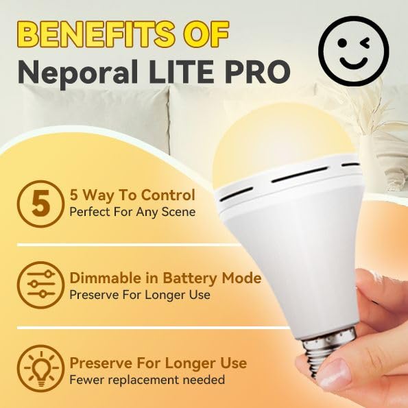 Neporal Rechargeable Light Bulbs, 2600mAh, Warm White, E26/E27, Model QP-15W, 6 Pack, Ideal for Emergency Power Failures