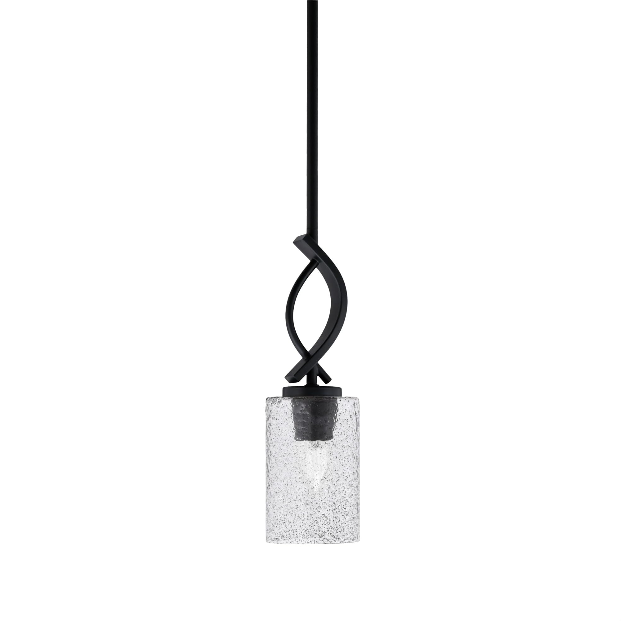 Cavella 1 Light Stem Mini Pendant Shown in Matte Black Finish with 4&quot; Smoke Bubble Glass