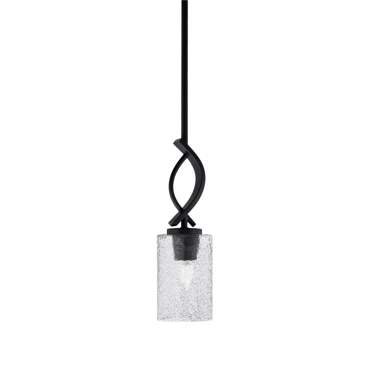 Cavella 1 Light Stem Mini Pendant Shown in Matte Black Finish with 4&quot; Smoke Bubble Glass