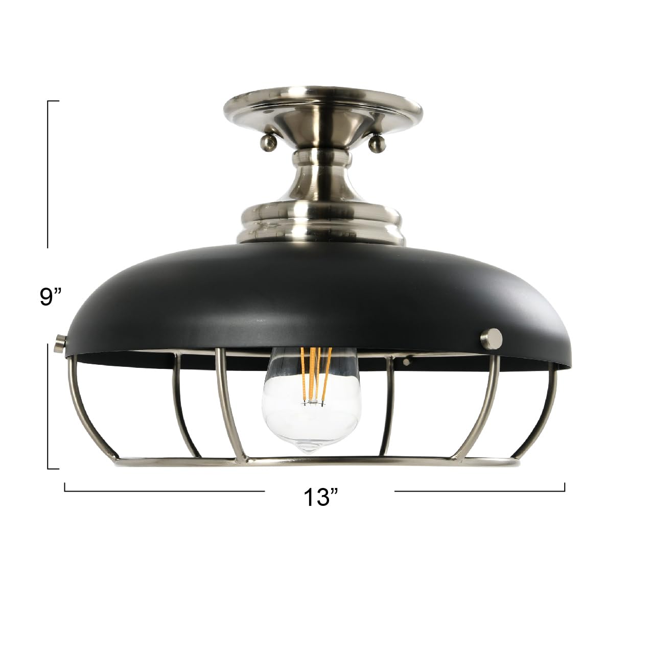 Robert Stevenson Lighting Presley - Caged Dome Metal Semi-Flush Mount Ceiling Light, Brushed Nickel And Matte Black