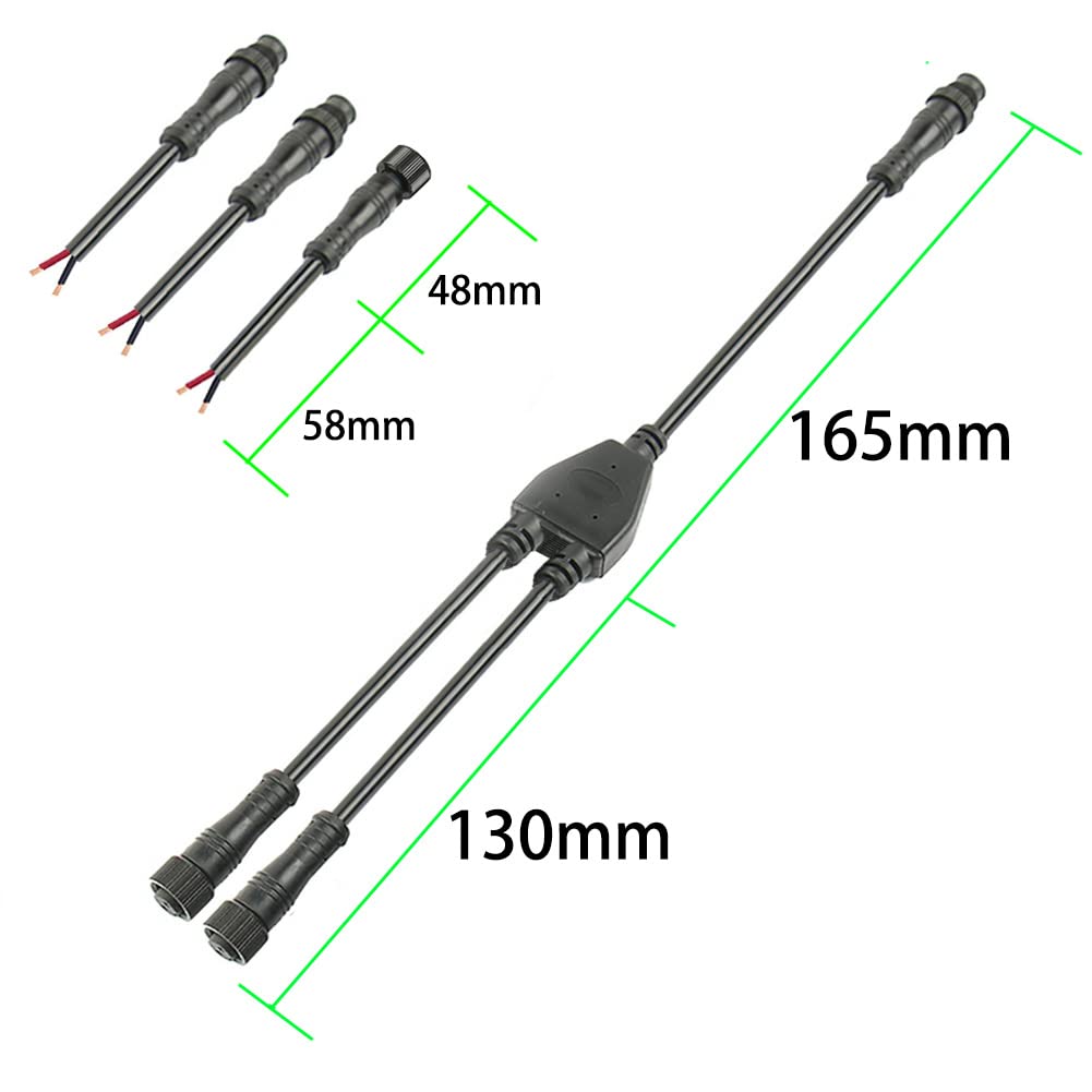 Dstfuy 2Pin Waterproof Connector,Ip68 16Wag Y Shape 1 Male-Divided-2 Female Spillter Connector,Led Extension Cable For Car,Boat,