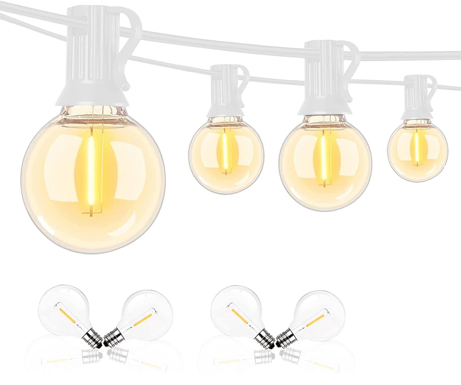 Abeja G40 LED Globe String Lights, 50FT Outdoor Waterproof, Dimmable Shatterproof Bulbs, White Wire