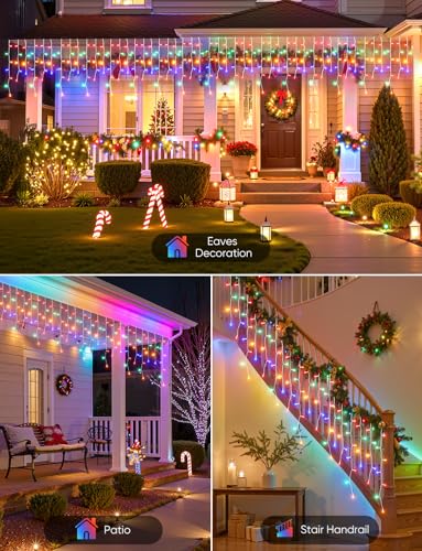 Icicle Lights Outdoor - 66 Ft 736 Led Icicle Christmas Lights With 138 Drops  8 Modes Icicle String Lights With Remote & Timer  Waterproof Fairy Lights For Roof Patio Tree House Decor  Multicolor