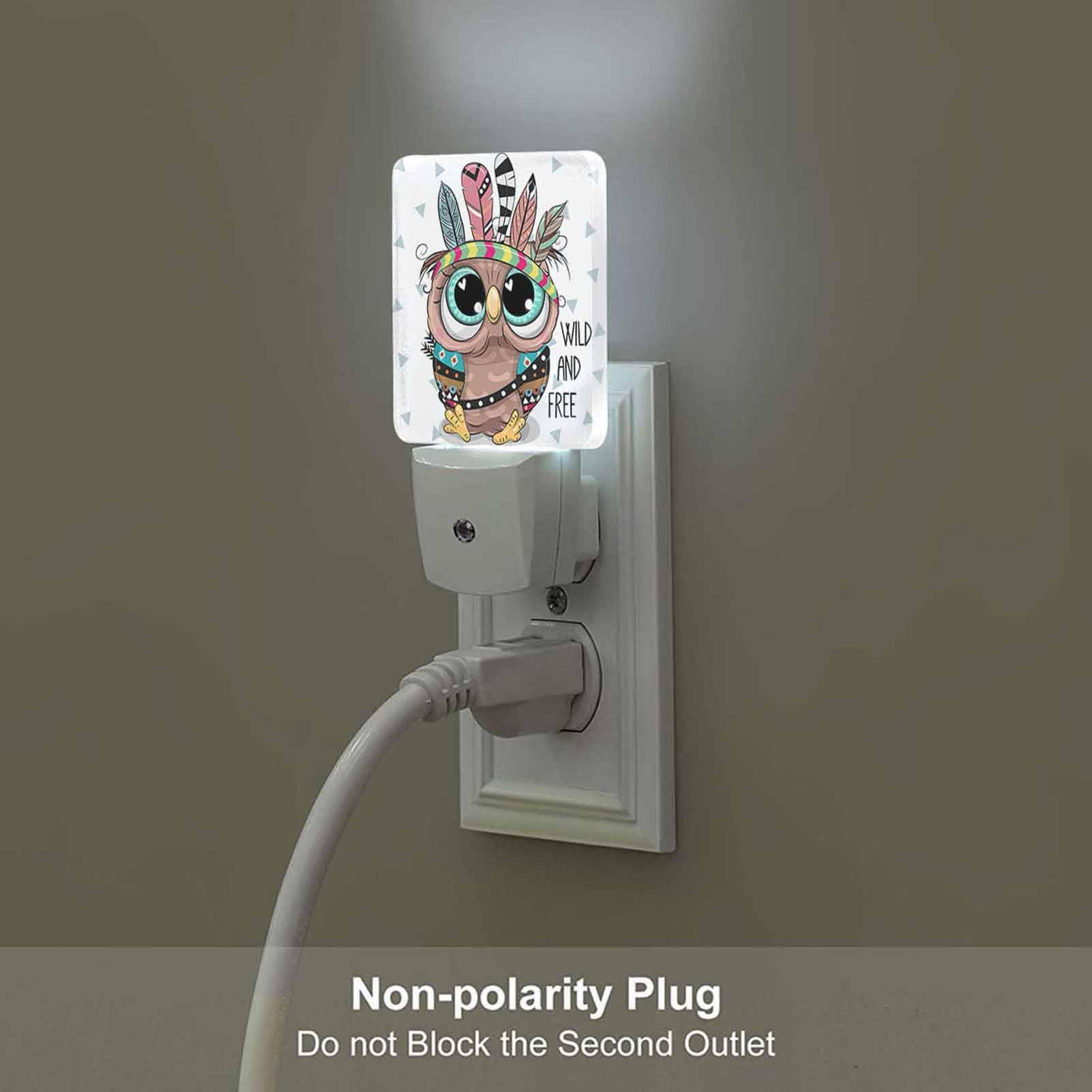 Chrobak LED Night Light, Cute Cartoon Tribal Owl, Energy Efficient, Dusk to Dawn Sensor, Plug-in, White