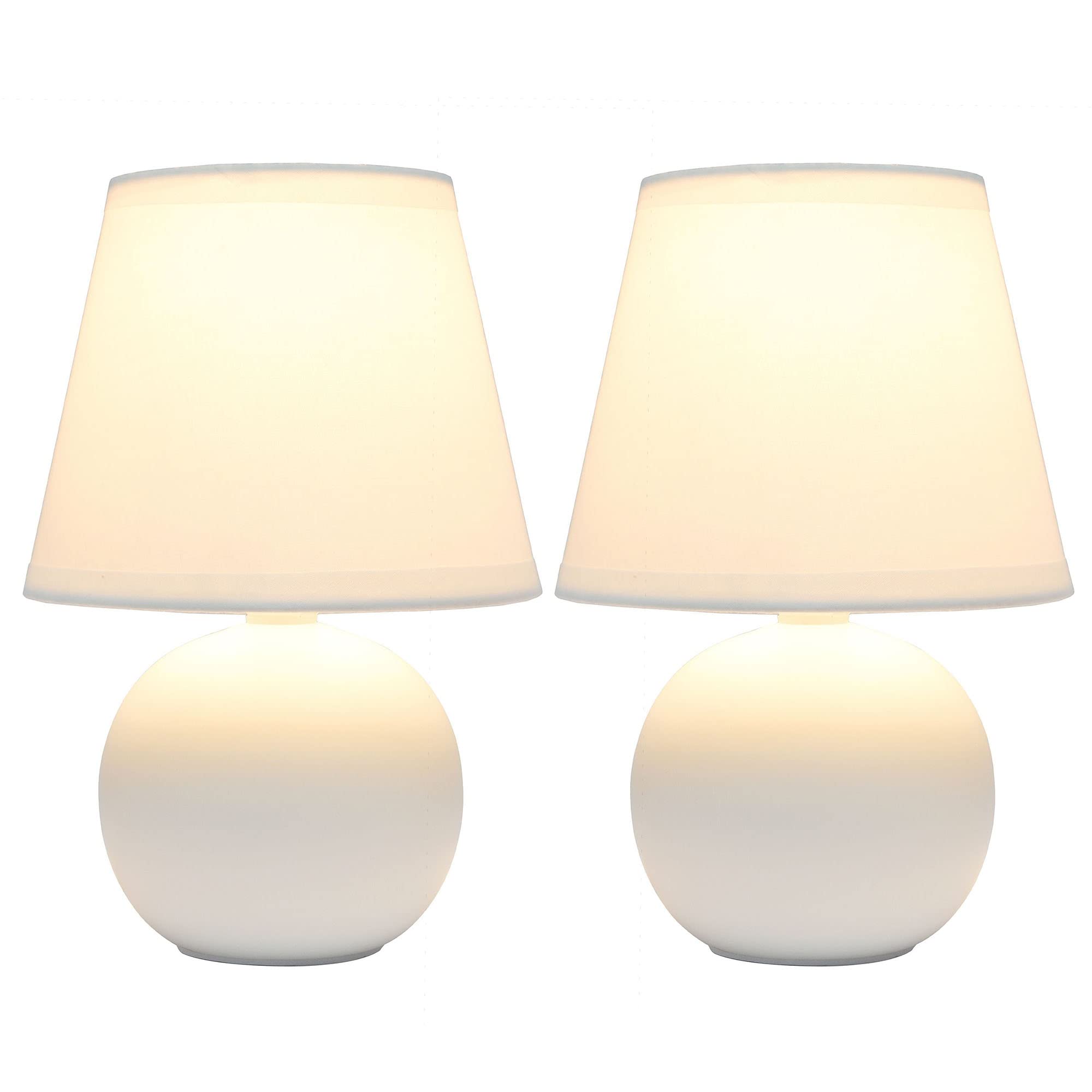 Creekwood Home Off-White Ceramic Drum Shade Bedside Table Lamp Set Of 2, 8.66&quot; Tall