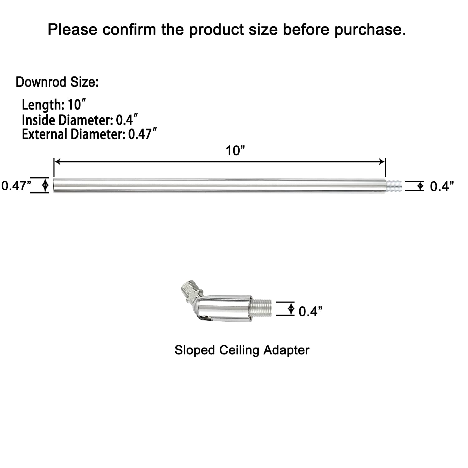 Klosm Threaded Extension Rod With Sloped Ceiling Adapter Kits For Pendant Light, Island Lighting, Polished Chrome Finish, Set Of 5