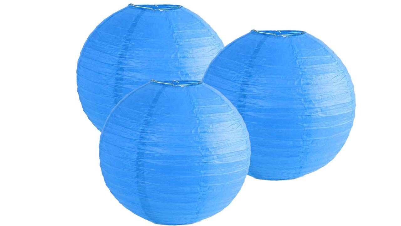 Pack of 3 Paper Lantern Lampshade Party Birthday Baby Shower Wedding Celebration Decoration (Blue, 12'' (30cm))