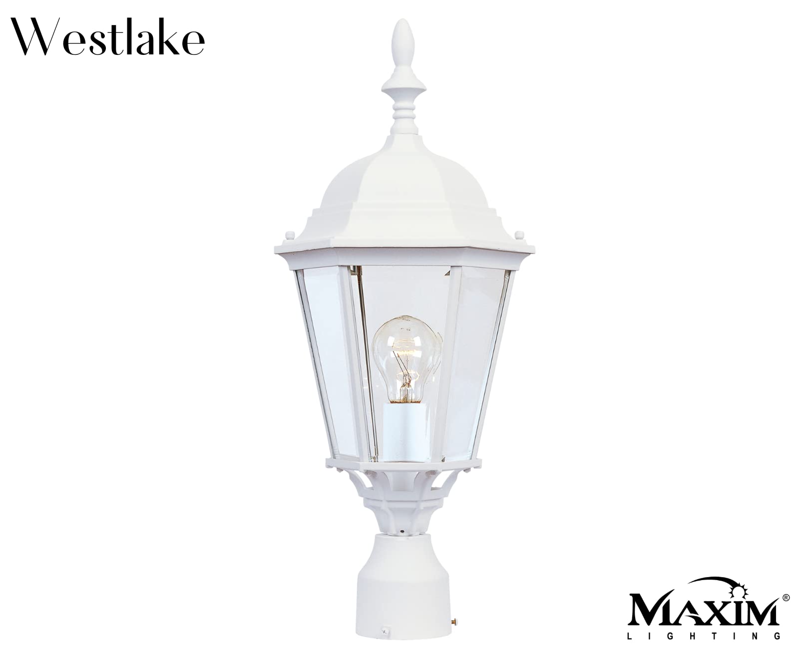 Maxim 1005WT Westlake 21 Inch Dimmable and LED Bulb Compatible Cast Aluminum Clear Glass Outdoor One Light Lantern Post Mount I