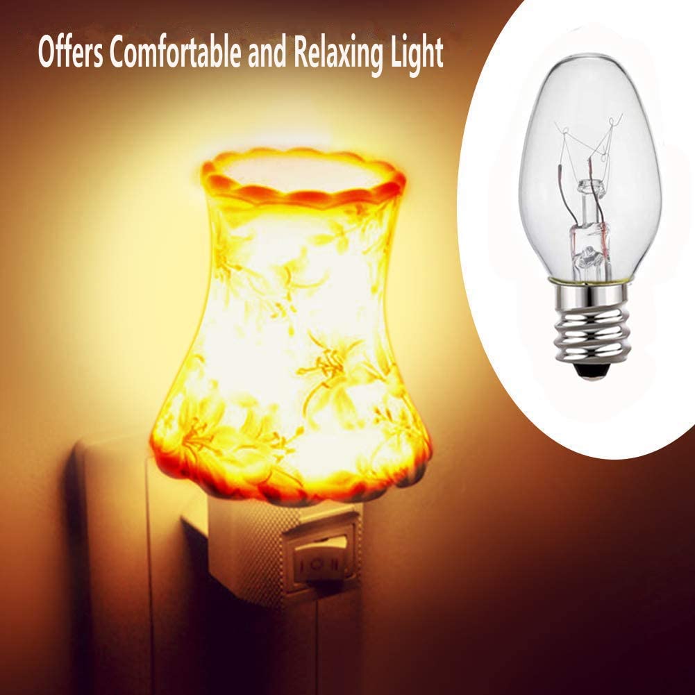 9-Pack,7 Watt Salt Lamps And Night Light Replacement Bulbs, Crystal Clear Glass,C7/7 Watt/120 V/45 Lumen,E12 Candelabra Base Long Life Bulbs