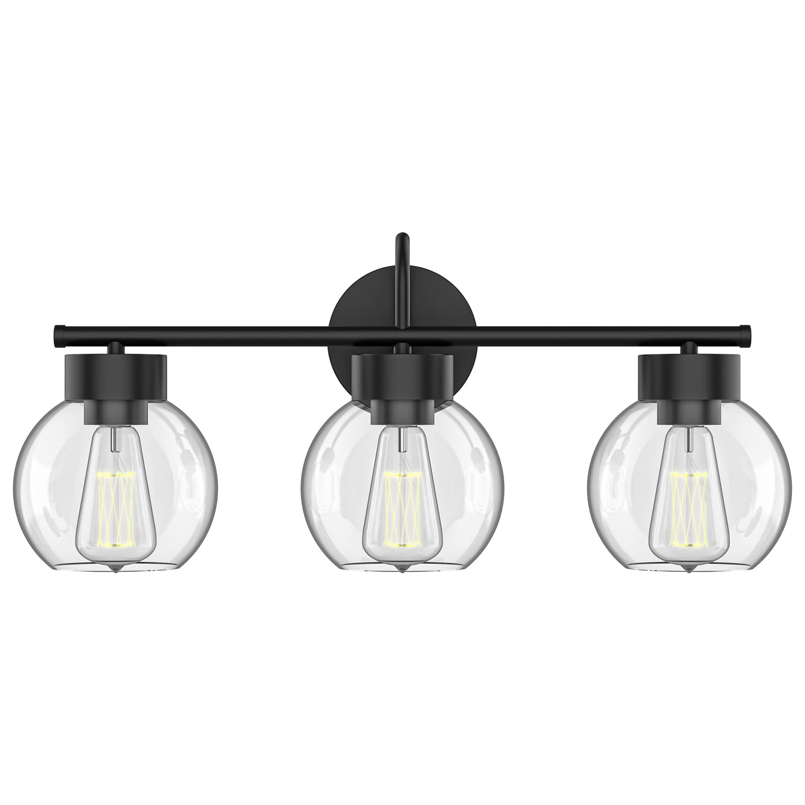 EAPUDUN Vanity Light Fixture, 3 Light, Matte Black, Aluminum, Clear Glass Shades, Industrial Style for Bathroom Over Mirror
