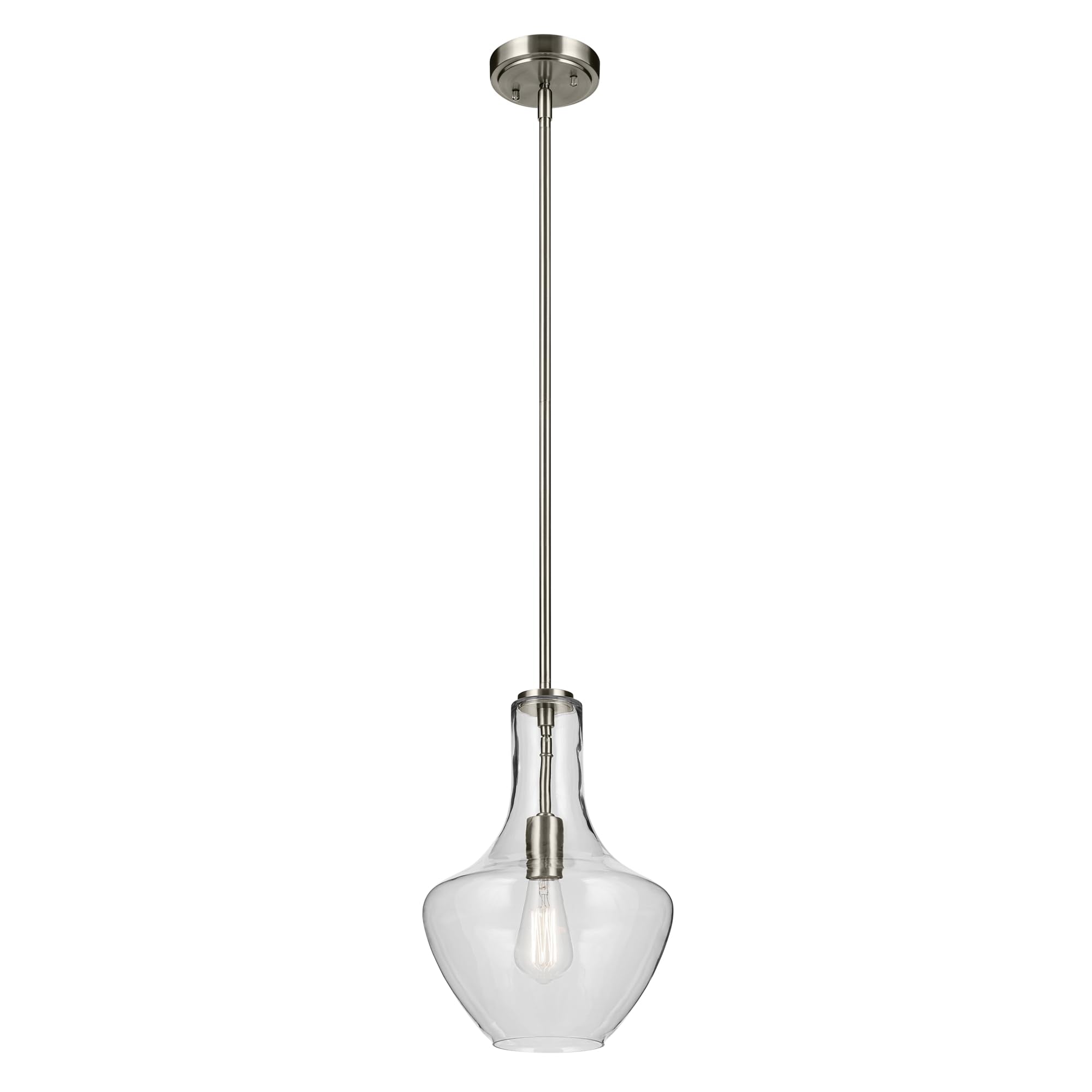 Everly 15.25 1-Light Bell Pendant With Clear Glass In Brushed Nickel, For A Kitchen Island, Dining Nook, Or Home Bar, (15.25 X 1