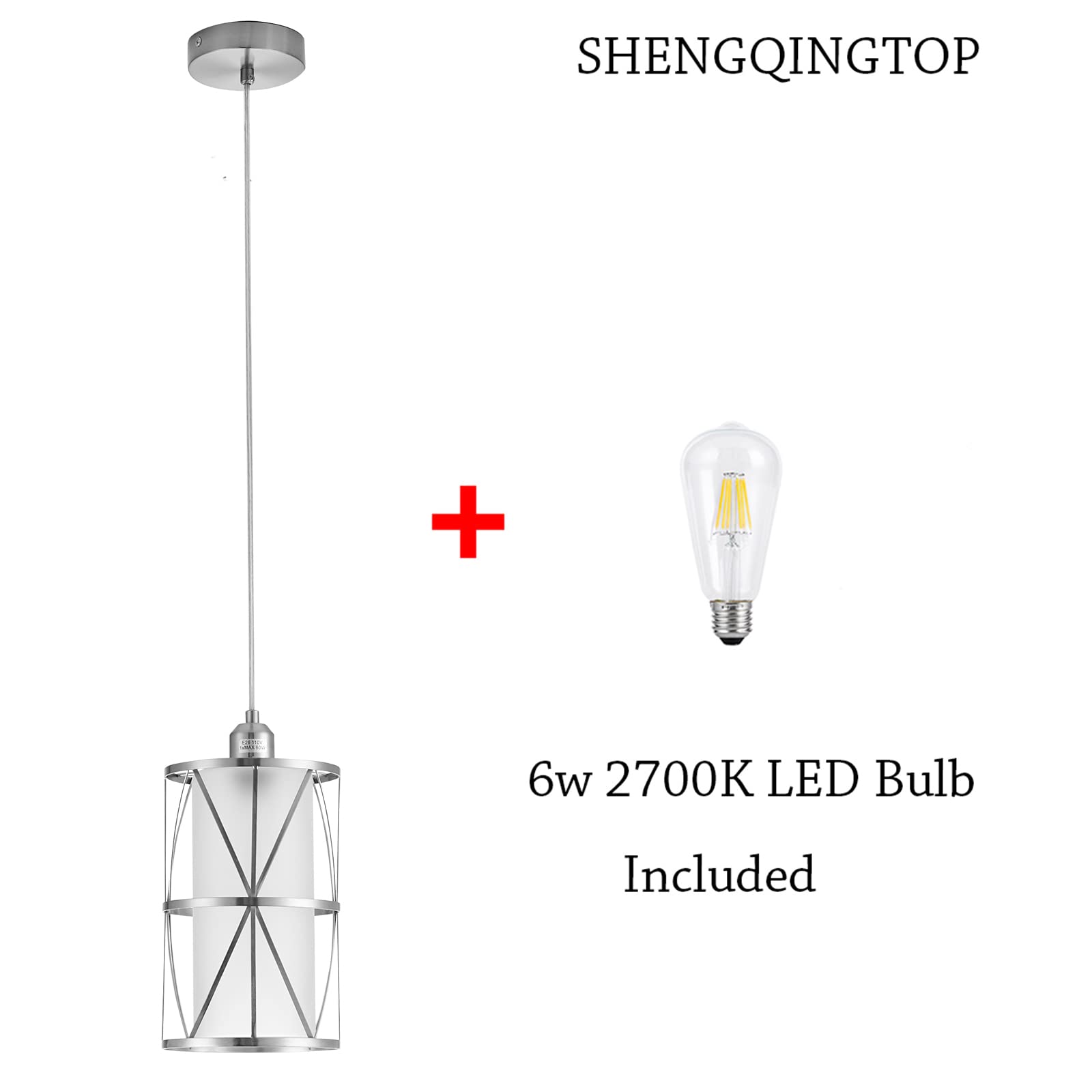 Shengqingtop Modern Brushed Nickel Pendant Light With Frosted Glass, Transitional Metal Pendant Lighting Fixture For Kitchen Isl