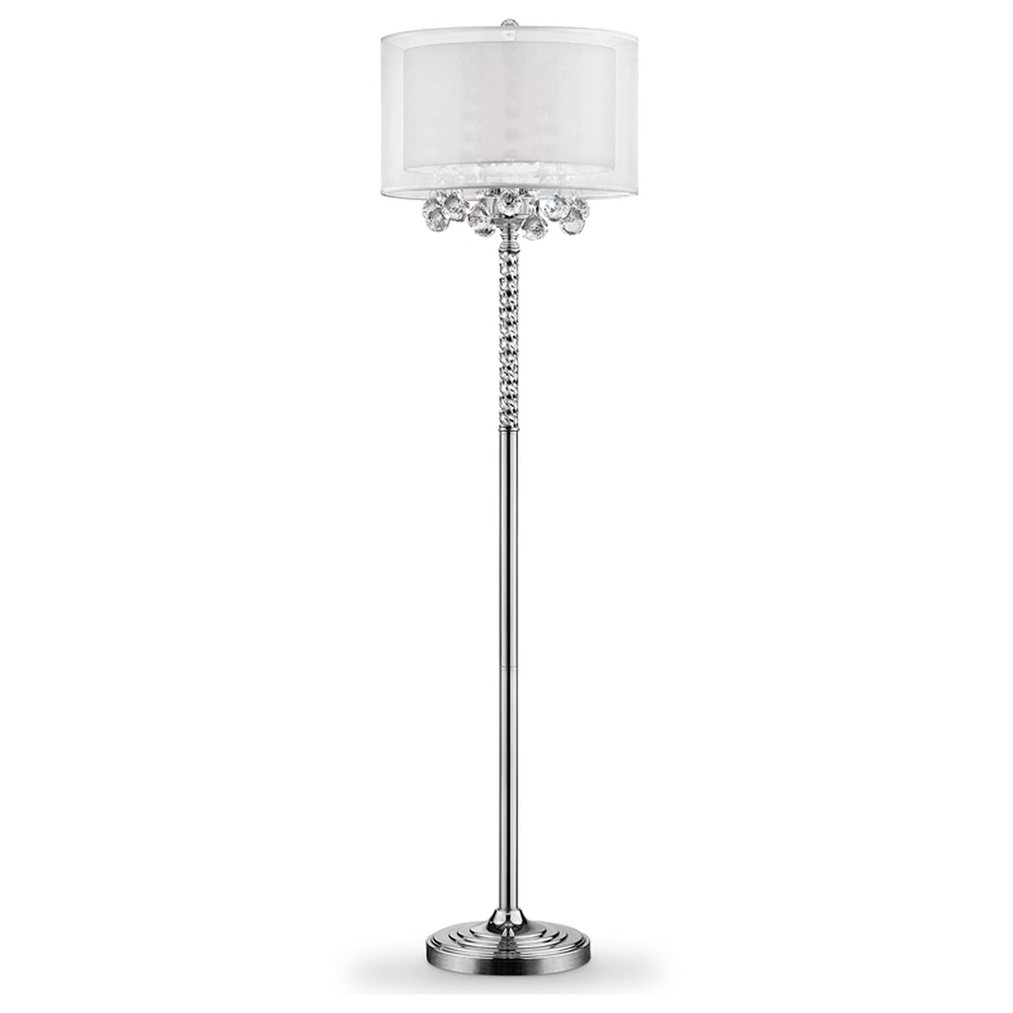 Benzara Twisted Crystal Accent Floor Lamp, Dual Fabric Shade, Clear, Model BM240937