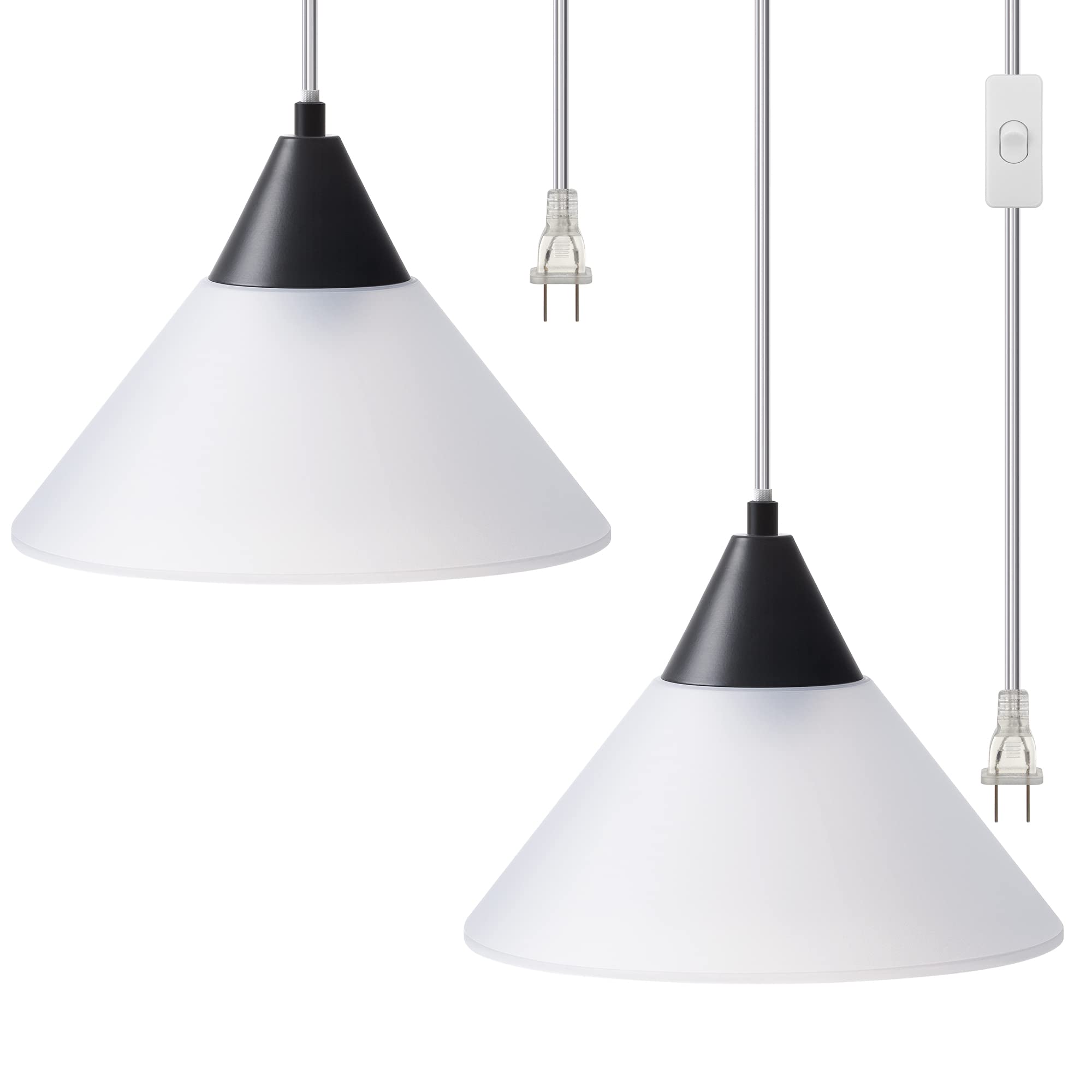 DEWENWILS Hanging Pendant Light Plug in, Hanging Light with Plug in Cord 15FT On/Off Switch, Pendant Light Fixture with Frosted