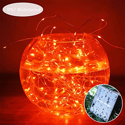 Yaozhou Solar Halloween Orange Copper String Lights Fall Thanksgiving Decor, 2Pack Total 200 Led 8 Modes Outdoor Fall Lights Wat
