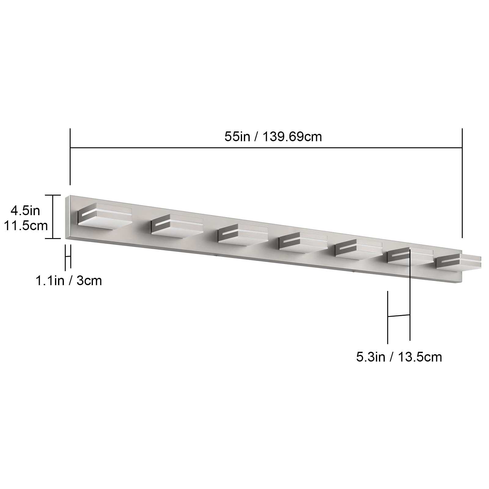 Sinerise Led Modern Bathroom Vanity Light Fixtures (7-Light  55-Inch)  Brushed Nickel Modern Acrylic Bathroom Wall Lighting Fixtures Over Mirror (Cool White 6000K)