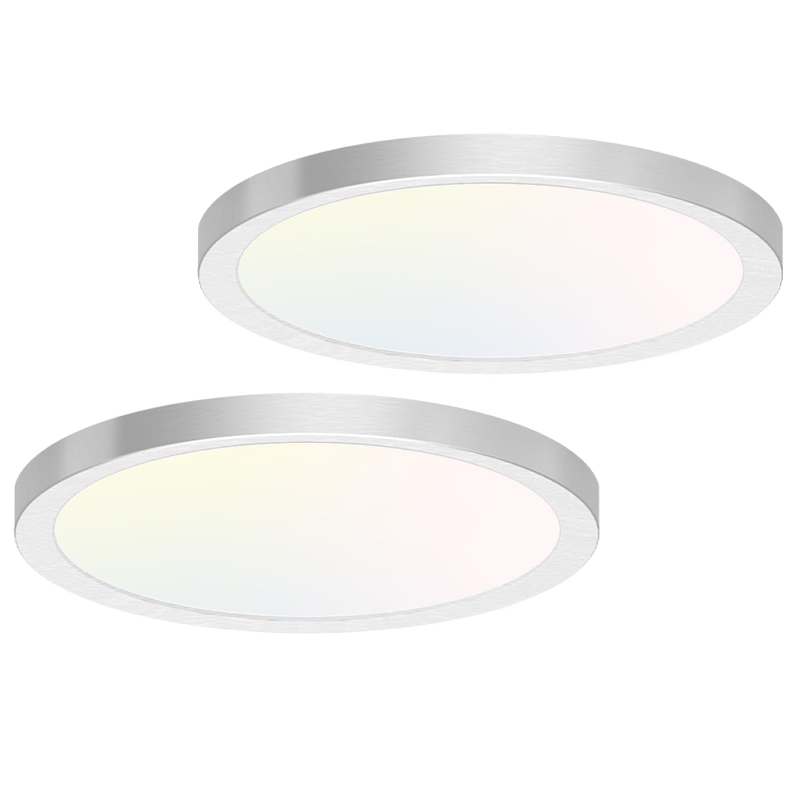 Hepside 2Pack Flush Mount Led Ceiling Light Fixture Brushed Nickel, 12Inch 28W, Dimmable 3000K-4500K-6000K 3 Color Selectable Ceiling Lamp 3200Lm Low Profile Ceiling Light For Kitchen Bedroom Hallway