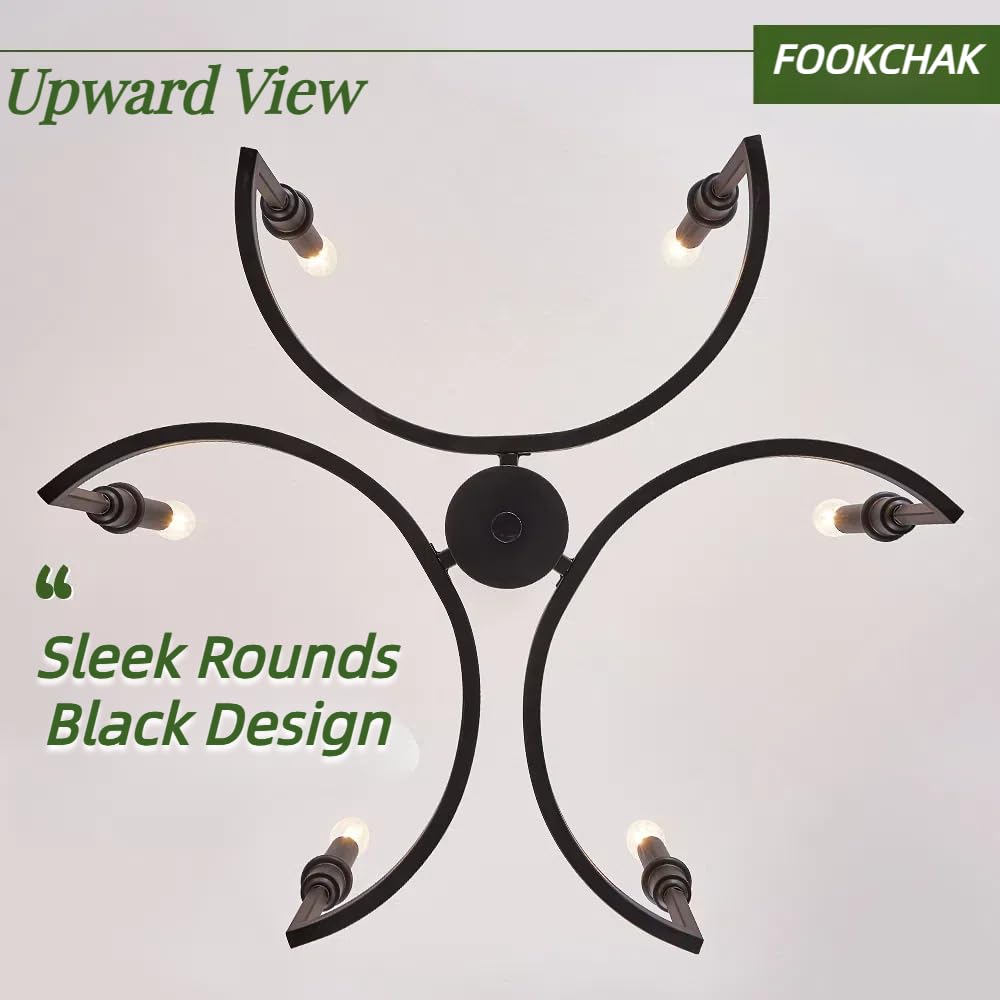 Fookchak Black Chandelier 6-Light Dining Room Chandelier Light Fixture Metal Candle Chandelier For Dining Tables Kitchen Island