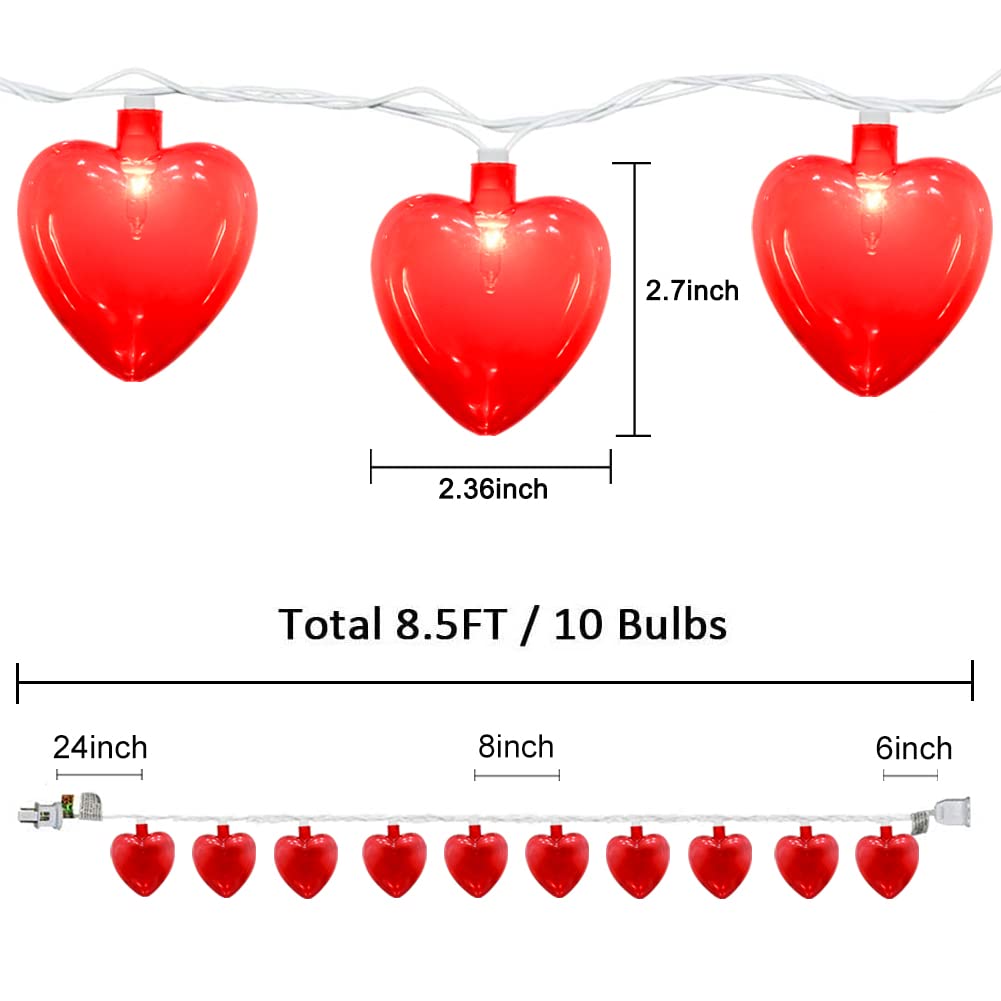Doratale 8.5FT Red Heart String Lights - Connectable Plastic Valentine's Day Decorations for Indoor/Outdoor Holiday Party