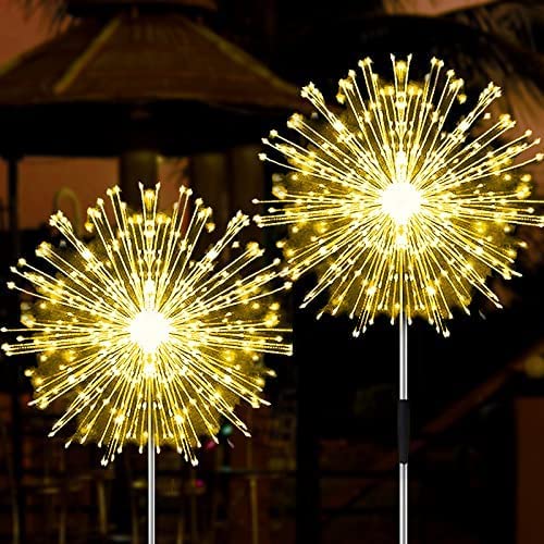 JJGoo Solar Garden Lights Solar Firework Lights, 2 Pack 135 LEDs 2 Lighting Modes Solar Lights Outdoor Waterproof for Garden Patio Walkway Pathway Party Wedding Christmas Decorative - Warm White