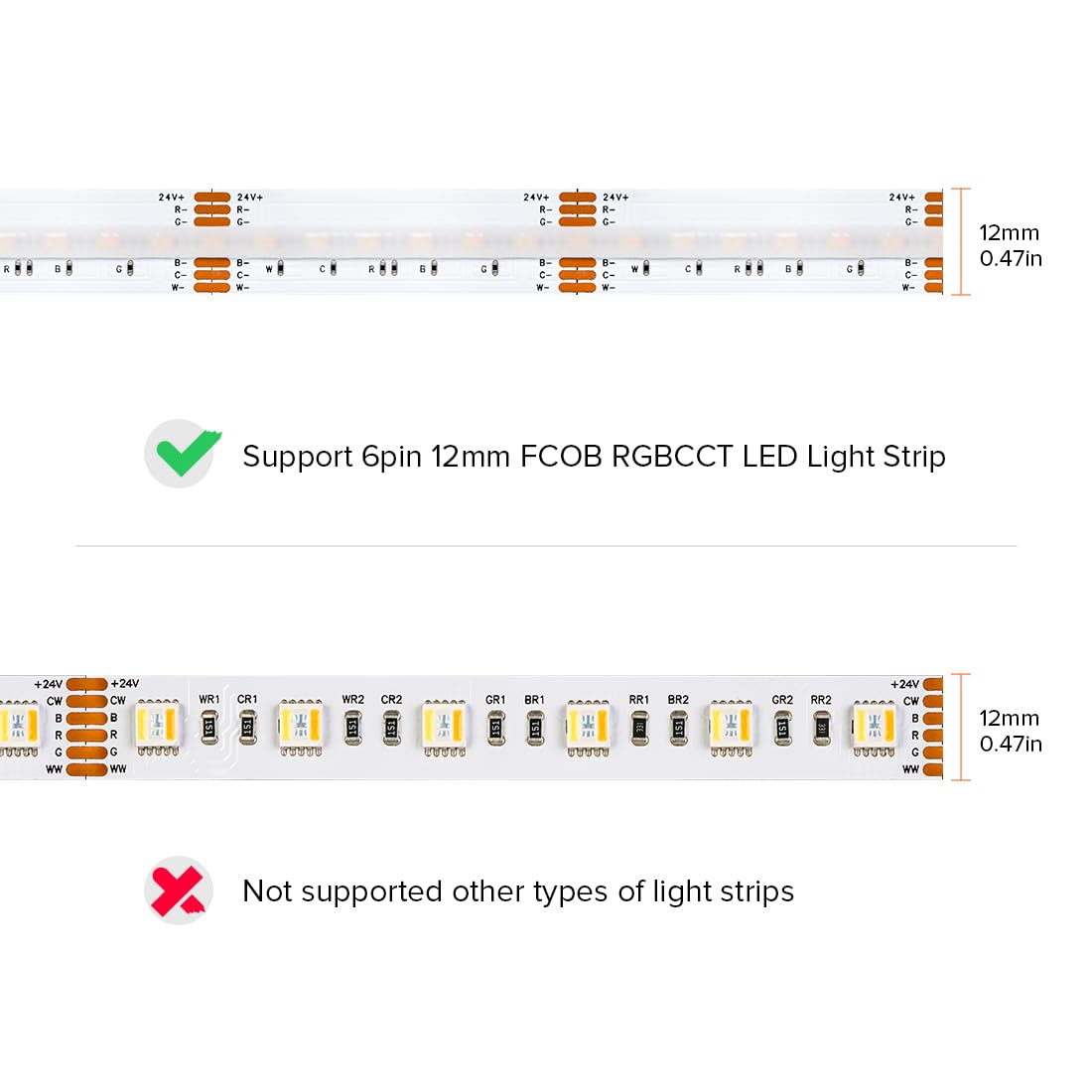 Btf-Lighting Fcob 6Pin 12Mm 0.47In Transparent Connector Kit 30Pcs Strip To Wire 30Pcs Gapless Solderless Connectors 10Pcs 5.9In