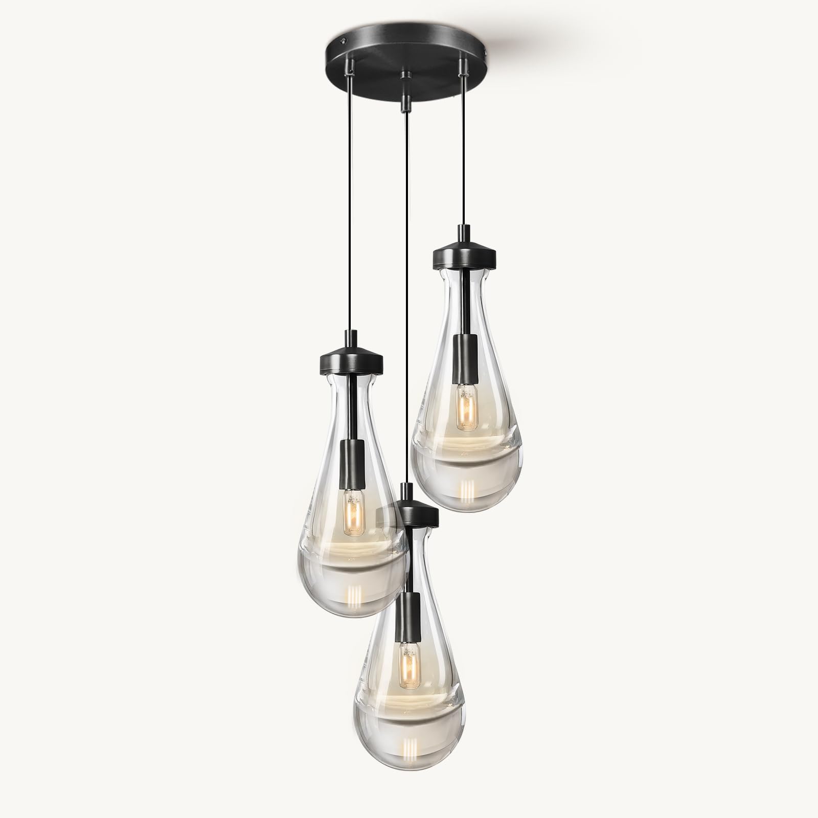 Raindrop Pendant Light Kitchen Island  3 Lights Black Pendant Lights for Dining Room  3-Light Bronze Pendant Lighting For Bedroom  Cluster Pendant Light for Bathroom  Livring Room Includes Bulb