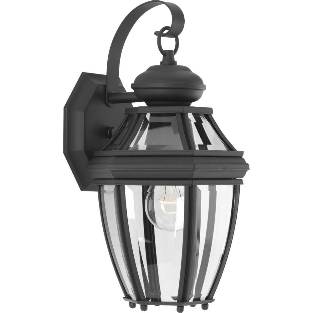 Progress Lighting P6610-31 New Haven Wall Lantern, One-Light, Aluminum, Polished Chrome, Black