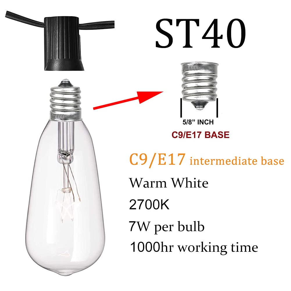 GOOTHY Outdoor String Lights, Waterproof Hanging Patio Lights, 10FT Black, ST40 Vintage Edison Bulbs, 11 Bulbs with 1 Spare