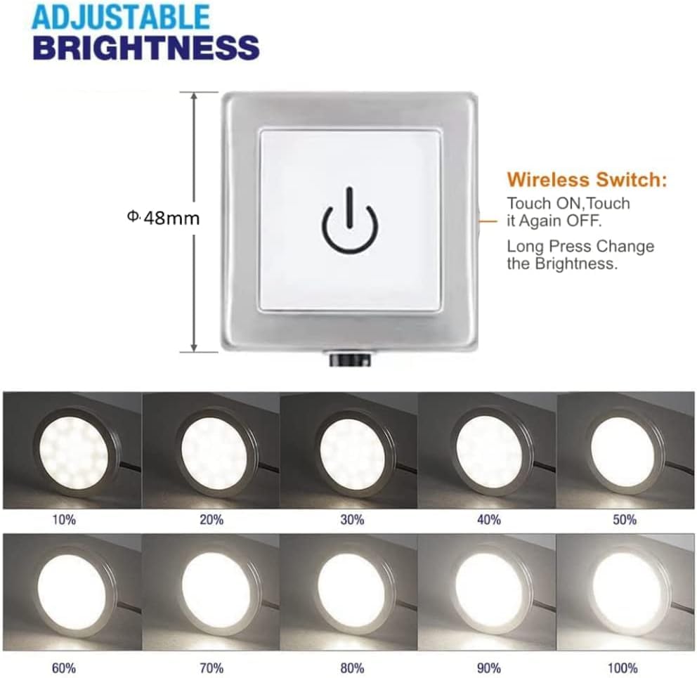 Vst Under Cabinet Lighting Plug In With Wired Touch Dimmer Switch,Recessed Or Surface Mount Design,Natural White 4000K 12V 2W(20W Total, 10 Pack White) Puck Lights Fixtures