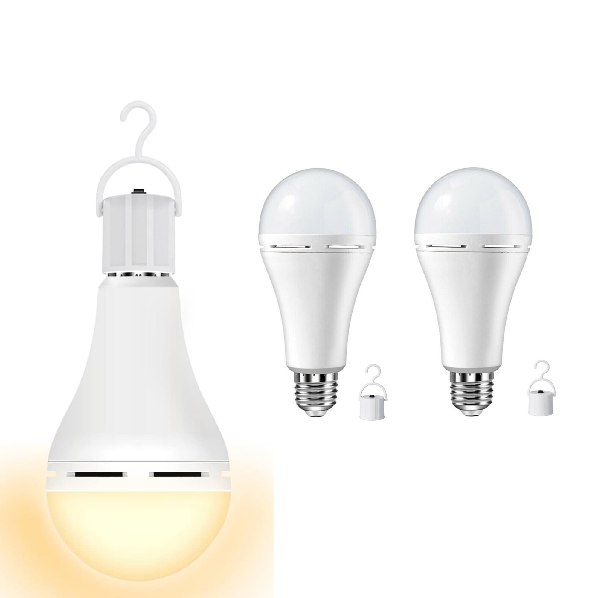 NOTOC Rechargeable LED Light Bulbs 9W 600 Lumen Warm White 2 Pack, Battery Operated, Model NOTOC-A19D-3000K-2