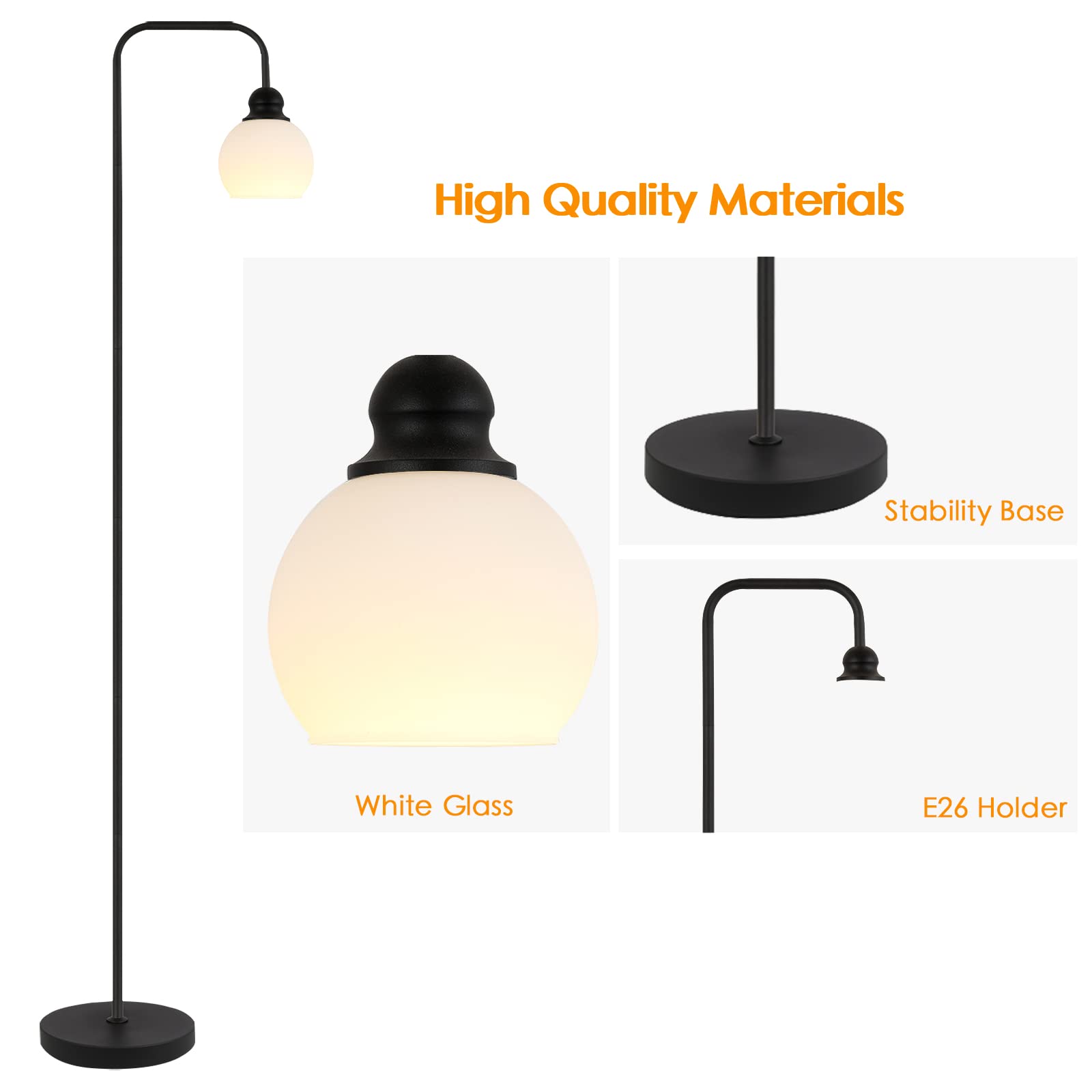 Modern Floor Lamp For Living Room With 3 Color Temperatures Led Bulb, Industrial Floor Lamps, Black Classic Reading Tall Lamp Fo