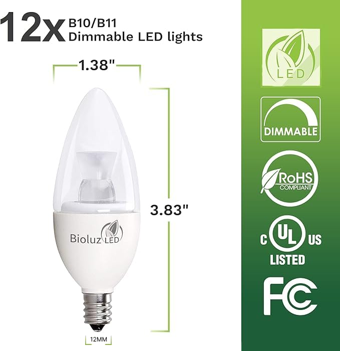 Bioluz Led Light Bulb 40 Watt Candelabra 4.5W Dimmable Candelabra Led Bulbs C37 E12 Led Bulb,325 Lumens,120 Beam Angle 3000K Sof