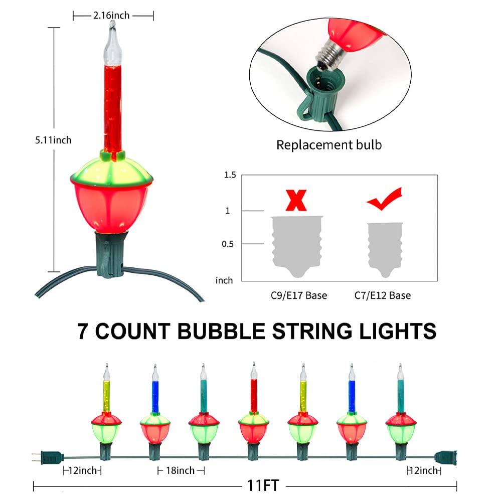 Konictom Christmas Bubble String Lights - 7 Traditional Multicolor Bubble Lights(2 Pack- 14 Lights In Total) - Ul Listed For Hol