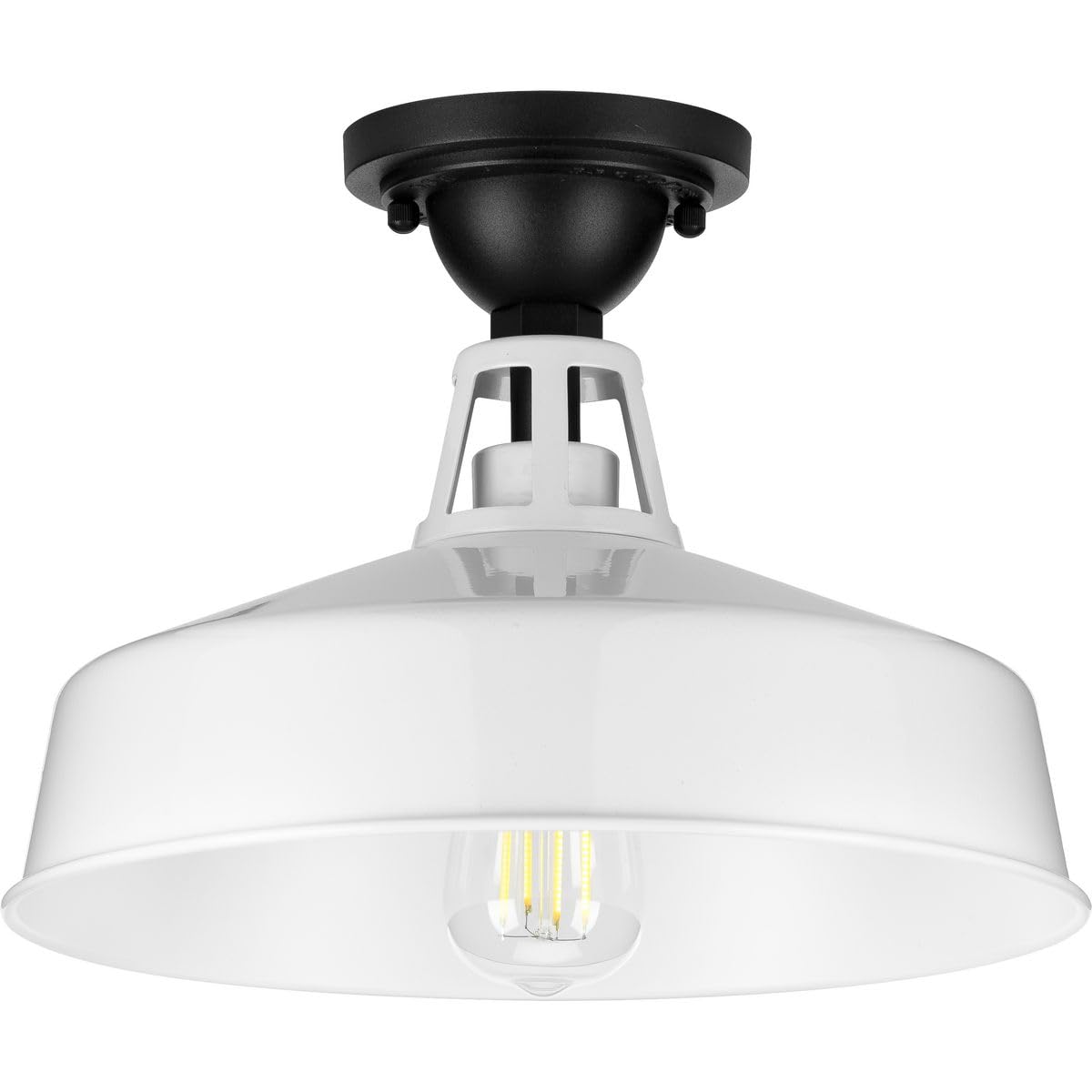 Progress Lighting Cedar Springs Collection 1-Light Farmhouse Outdoor Semi-Flush Mount Light White, 9.50X13.25X13.25