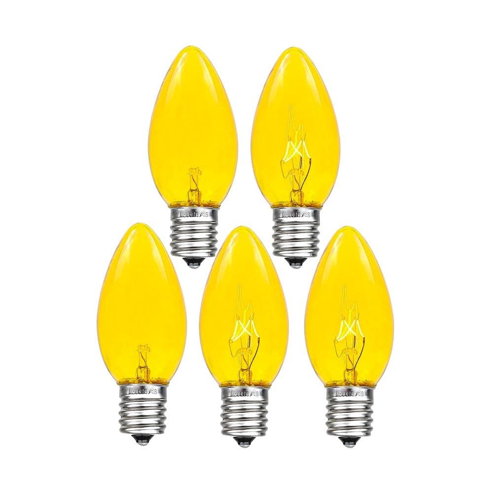 Novelty Lights C9 Incandescent Christmas Replacement Bulbs - 7W, Yellow, 25 Count, Indoor/Outdoor, E17 Base