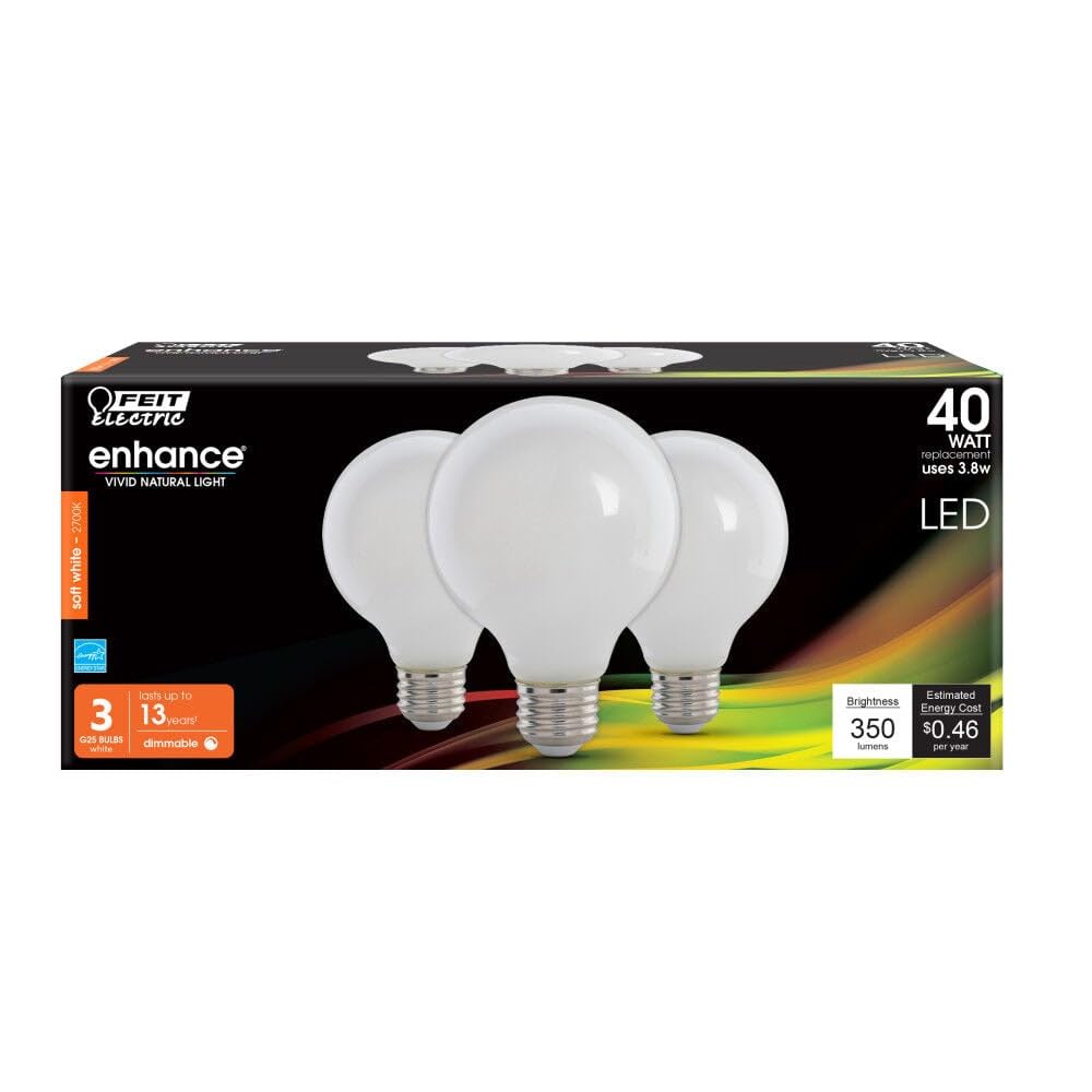 Feit Electric LED G25 Bulb Soft White 3.8W 3-Pack Model G2540W927CAFL3R