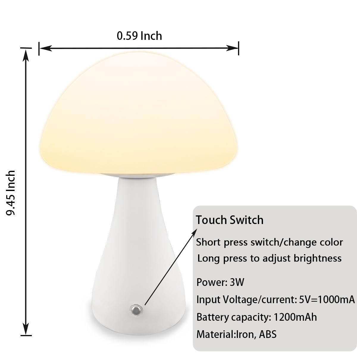 Zslaifu Mushroom Lamp, Dimmable Mushroom Table Lamp, Portable Wireless Small Lamp, Rechargeable Battery Lamp, Stepless Dimming,
