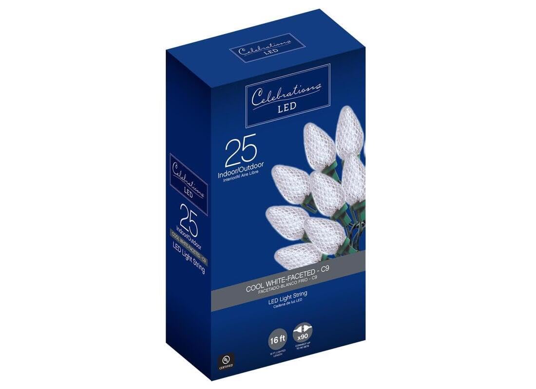 Celebrations 47656-71 LED C9 Light Set, Cool White, 25 Count