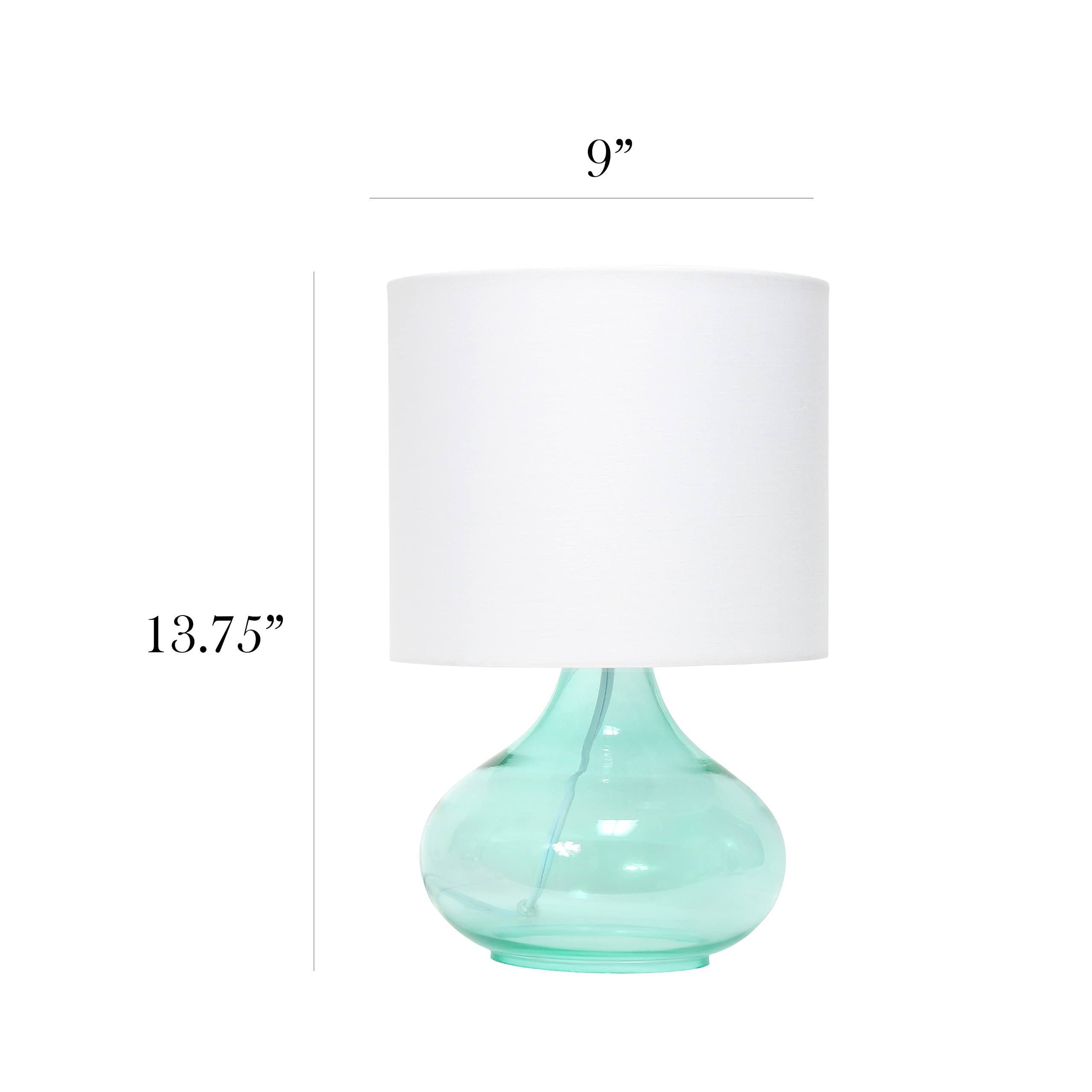 Simple Designs Lt2063-Aow Glass Raindrop Bedside Table Lamp With White Fabric Shade, Aqua (Pack Of 4)
